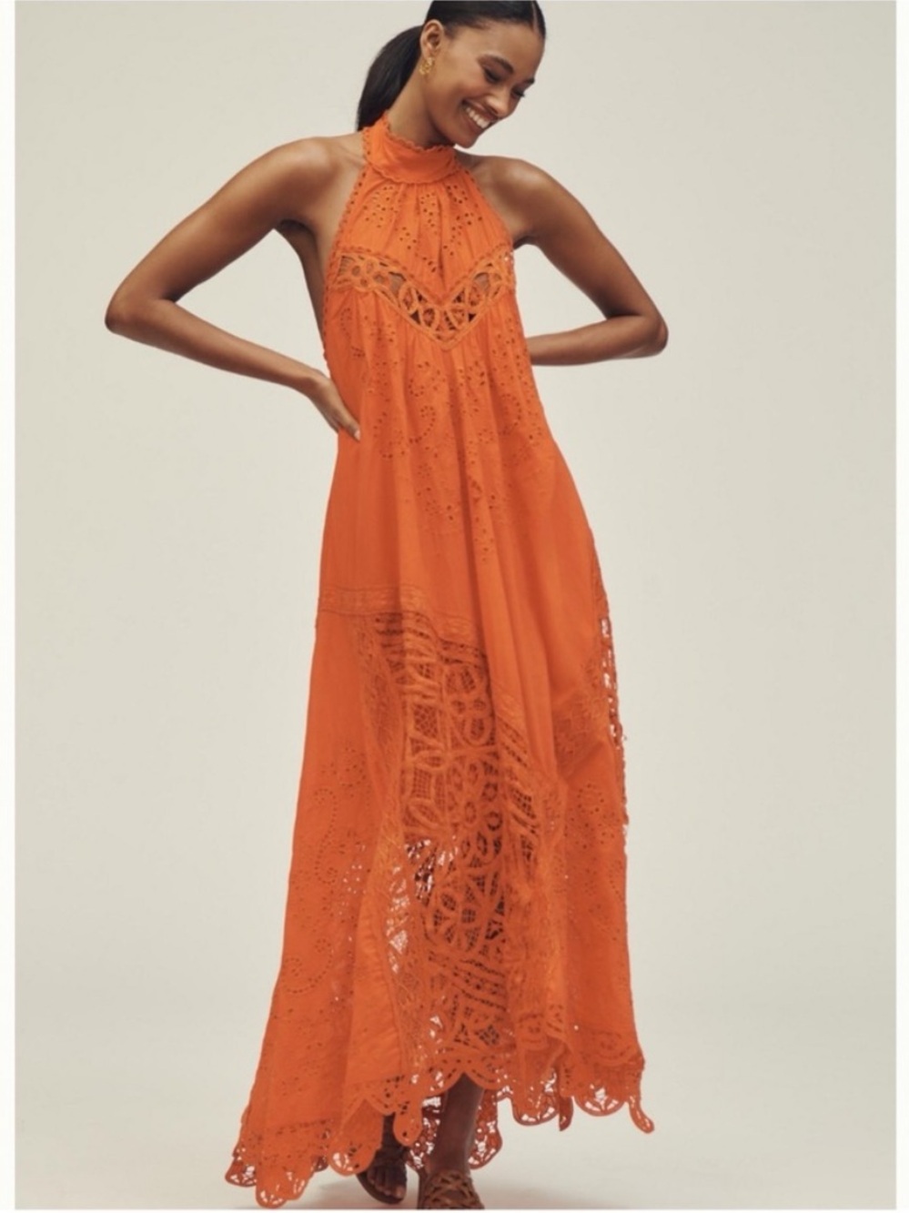 NWT Anthropologie Halter Cutwork Lace Dress, XS
